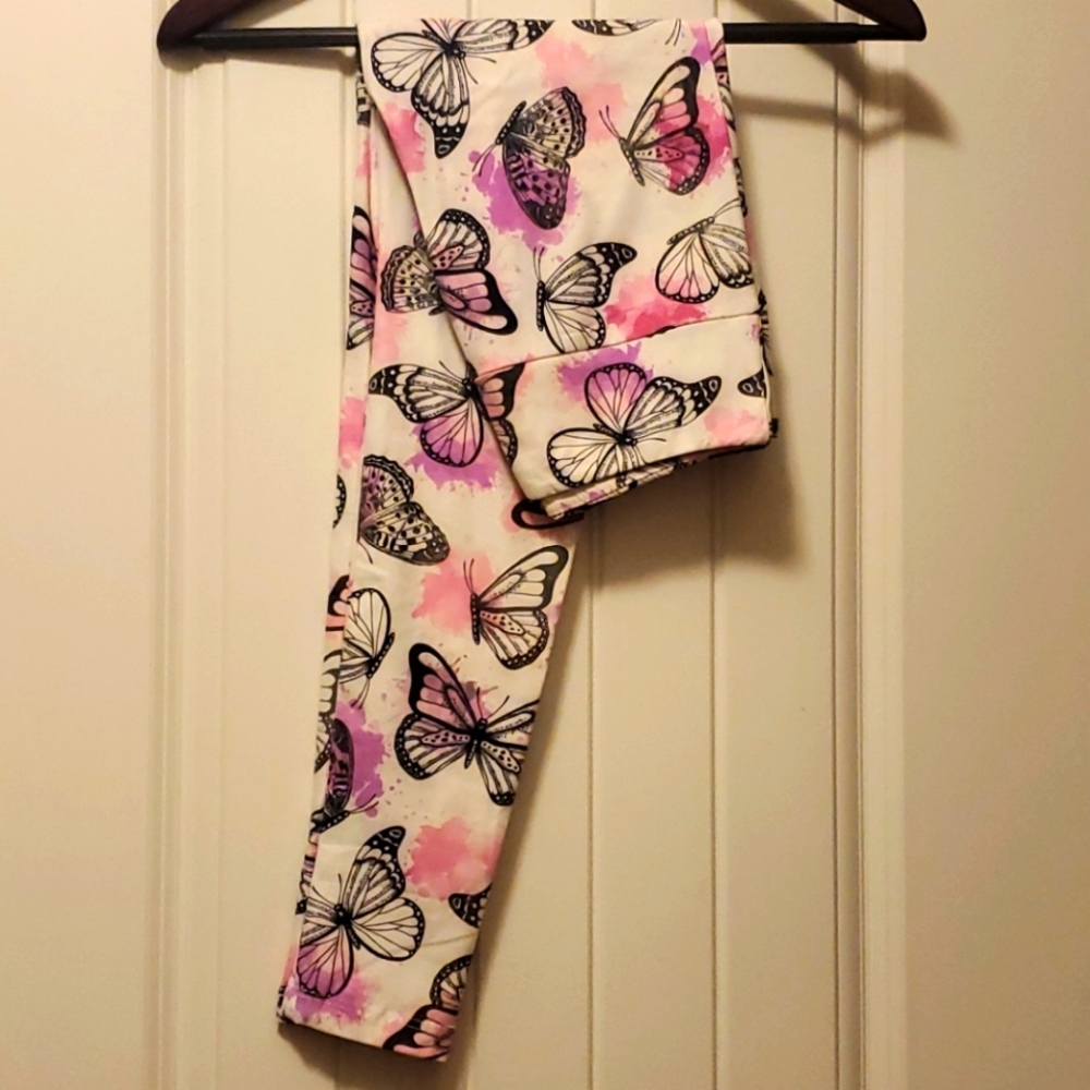 LuLaRoe Butterfly Pink Purple Splat Leggings